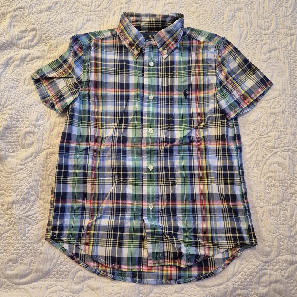 Ralph Lauren boys size 6 short sleeve plaid button down shirt NWOT